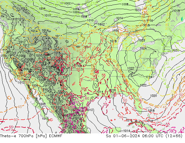 Theta-e 700hPa ECMWF Sa 01.06.2024 06 UTC