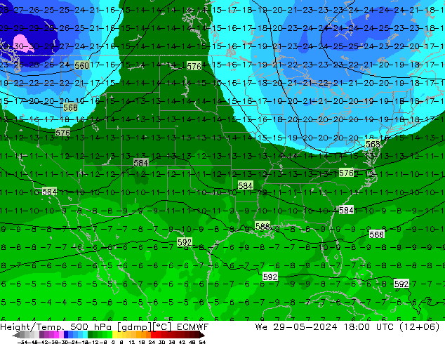 Z500/Rain (+SLP)/Z850 ECMWF We 29.05.2024 18 UTC