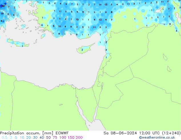 Precipitation accum. ECMWF Sáb 08.06.2024 12 UTC