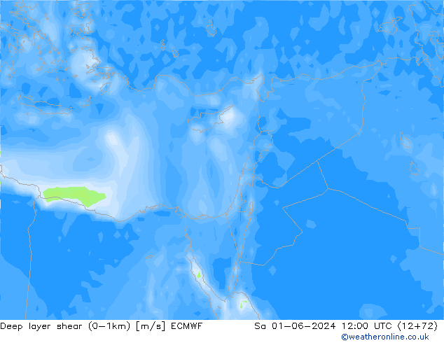 Deep layer shear (0-1km) ECMWF Cts 01.06.2024 12 UTC