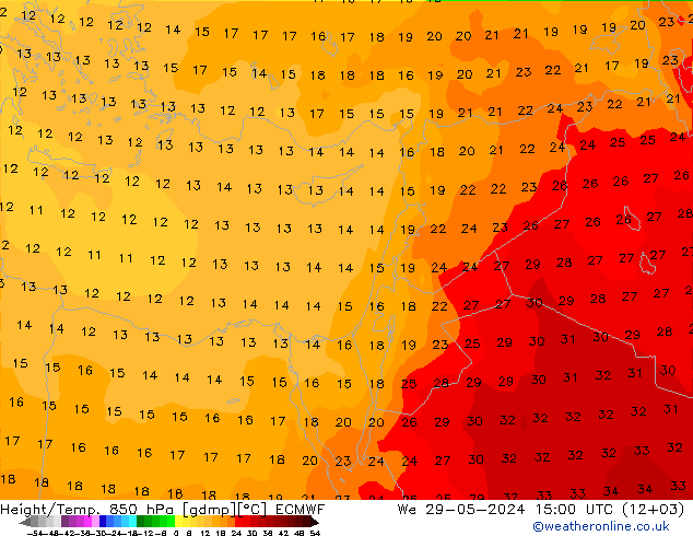 Height/Temp. 850 hPa ECMWF We 29.05.2024 15 UTC