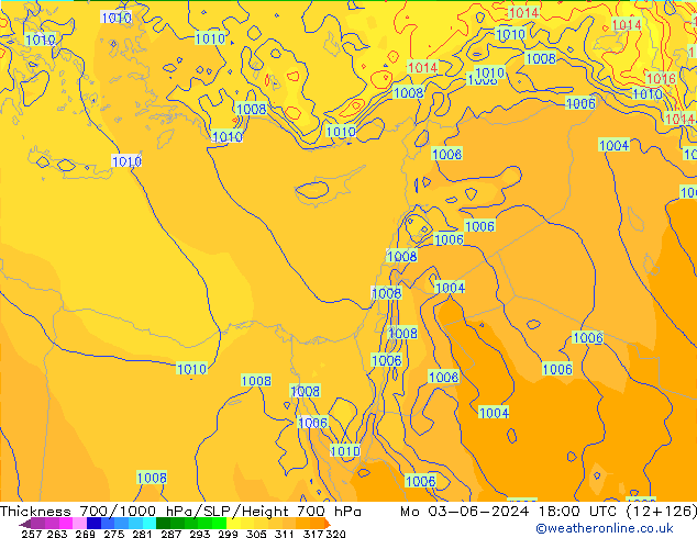 Thck 700-1000 hPa ECMWF Mo 03.06.2024 18 UTC