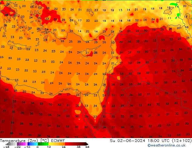 Temperature (2m) ECMWF Ne 02.06.2024 18 UTC