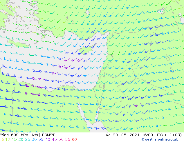 Vent 500 hPa ECMWF mer 29.05.2024 15 UTC