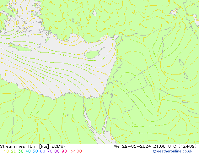 Ligne de courant 10m ECMWF mer 29.05.2024 21 UTC