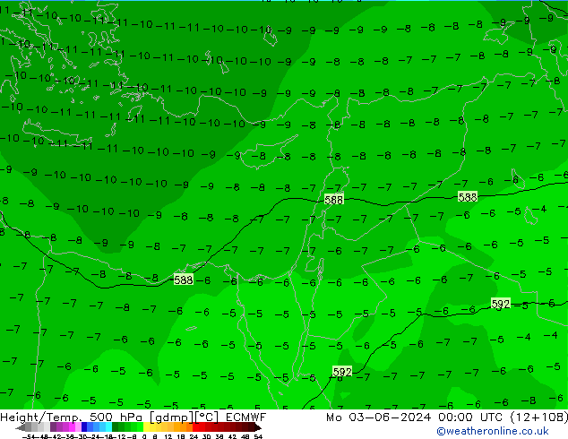 Z500/Rain (+SLP)/Z850 ECMWF pon. 03.06.2024 00 UTC