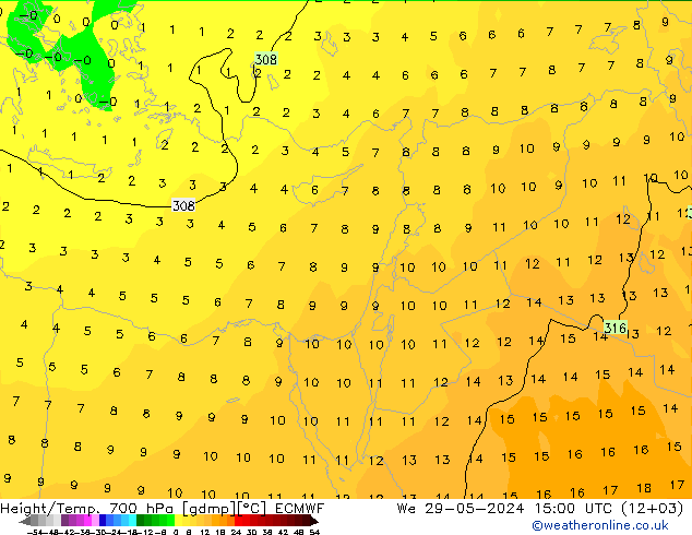 Géop./Temp. 700 hPa ECMWF mer 29.05.2024 15 UTC