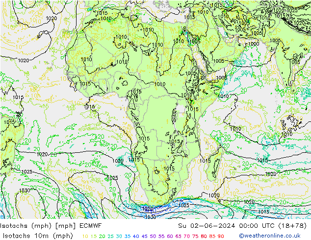 Isotachs (mph) ECMWF Su 02.06.2024 00 UTC