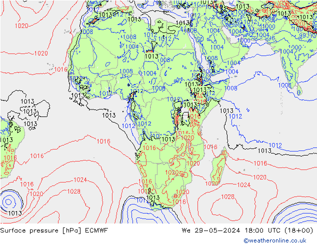 Surface pressure ECMWF We 29.05.2024 18 UTC