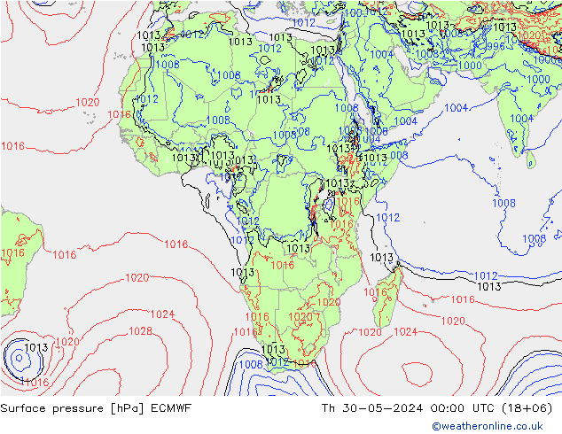 Luchtdruk (Grond) ECMWF do 30.05.2024 00 UTC