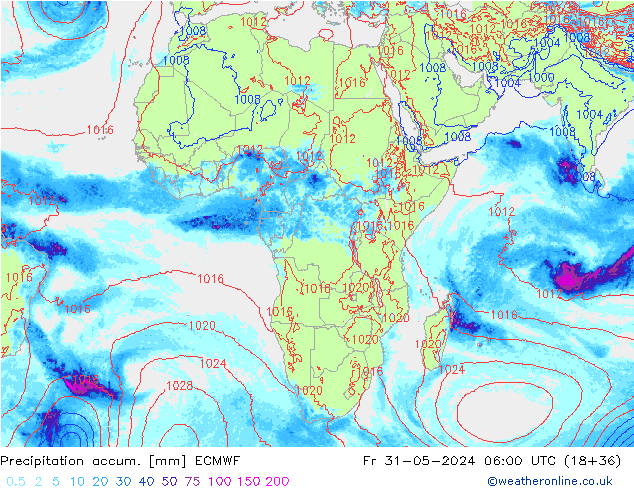 Précipitation accum. ECMWF ven 31.05.2024 06 UTC