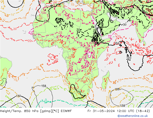 Height/Temp. 850 hPa ECMWF pt. 31.05.2024 12 UTC