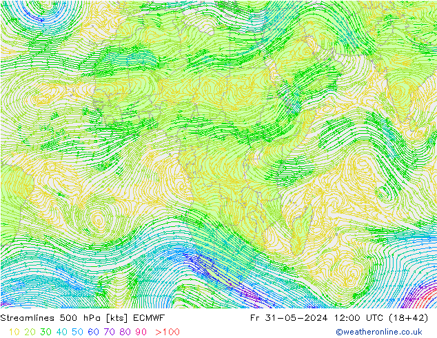Rüzgar 500 hPa ECMWF Cu 31.05.2024 12 UTC