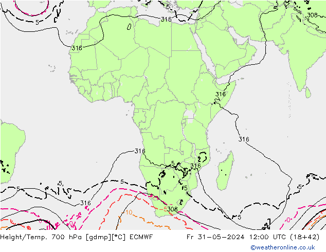 Yükseklik/Sıc. 700 hPa ECMWF Cu 31.05.2024 12 UTC