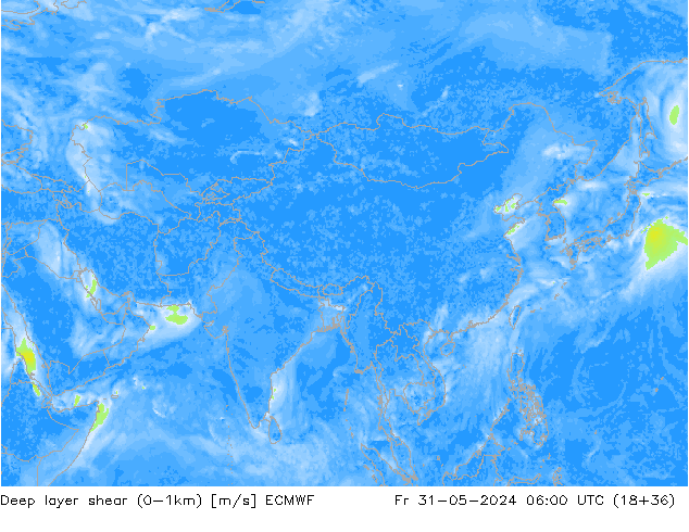 Deep layer shear (0-1km) ECMWF  31.05.2024 06 UTC