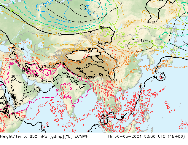 Height/Temp. 850 hPa ECMWF  30.05.2024 00 UTC