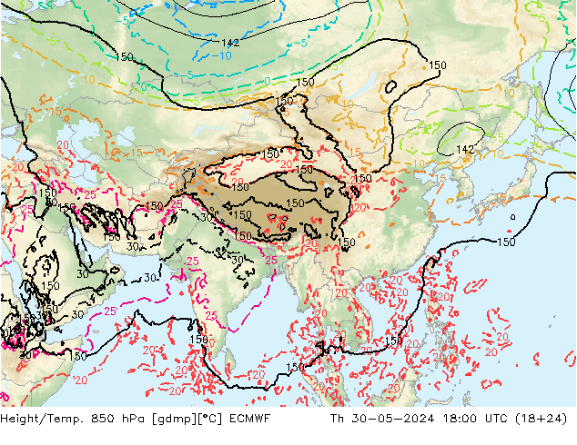 Height/Temp. 850 hPa ECMWF Th 30.05.2024 18 UTC