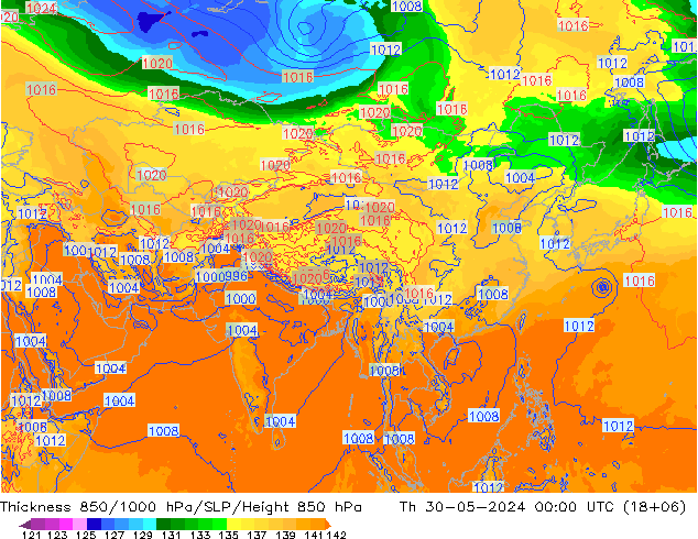 Thck 850-1000 hPa ECMWF Th 30.05.2024 00 UTC