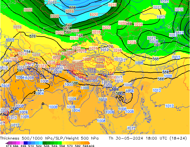 Thck 500-1000hPa ECMWF Th 30.05.2024 18 UTC