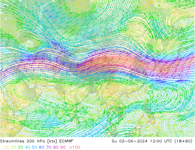 Streamlines 200 hPa ECMWF Su 02.06.2024 12 UTC