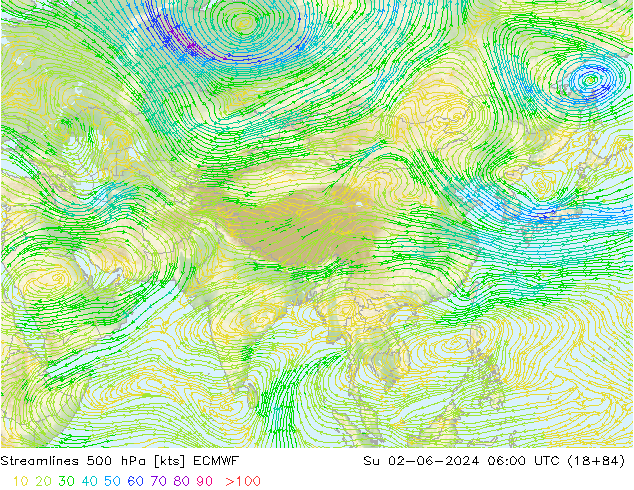 Rüzgar 500 hPa ECMWF Paz 02.06.2024 06 UTC