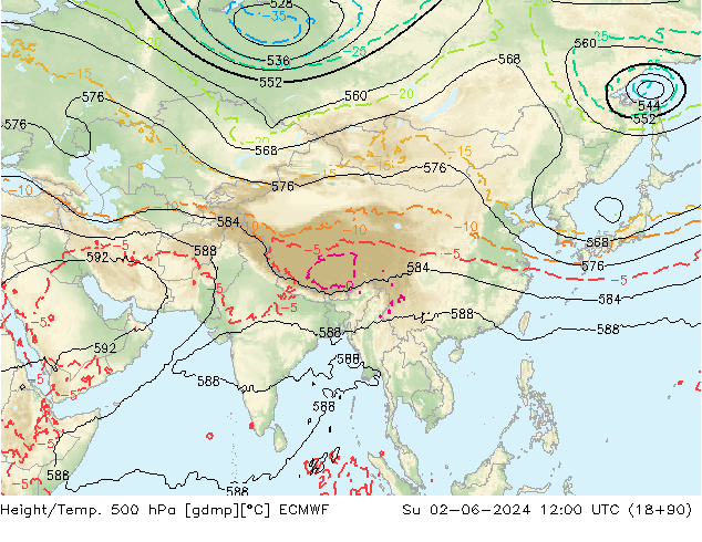 Z500/Rain (+SLP)/Z850 ECMWF Dom 02.06.2024 12 UTC