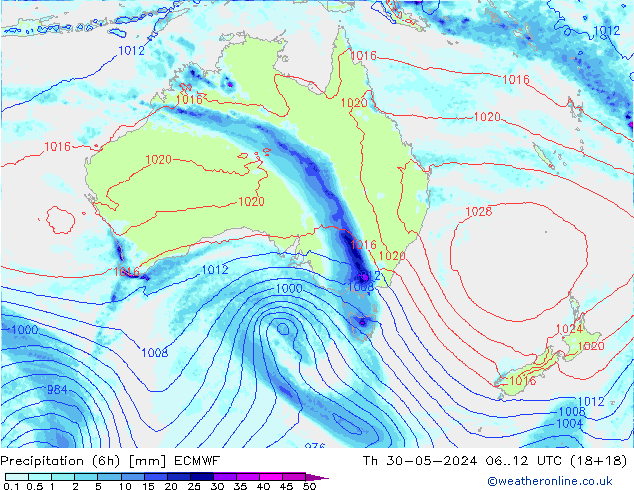 Z500/Rain (+SLP)/Z850 ECMWF jue 30.05.2024 12 UTC