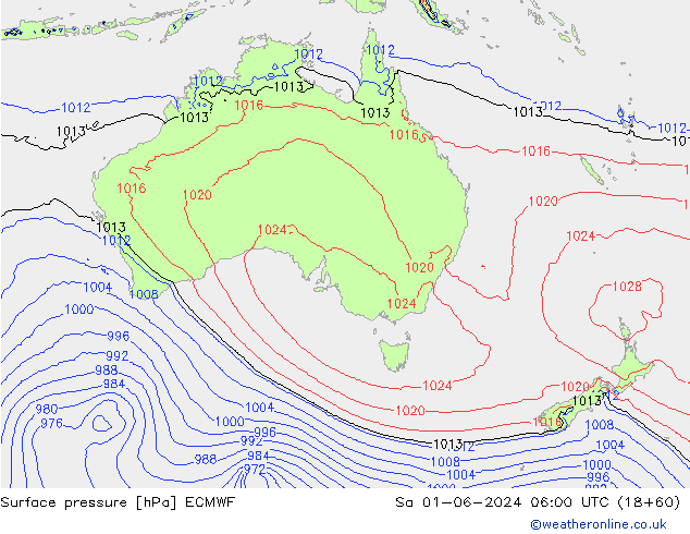 Surface pressure ECMWF Sa 01.06.2024 06 UTC