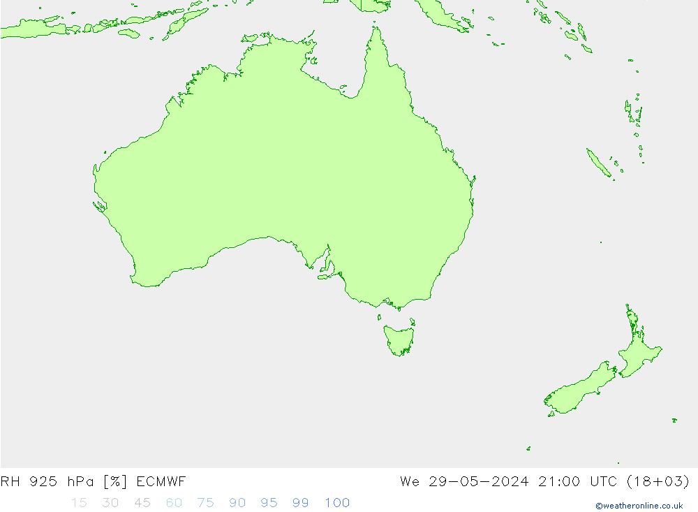 RH 925 hPa ECMWF Mi 29.05.2024 21 UTC