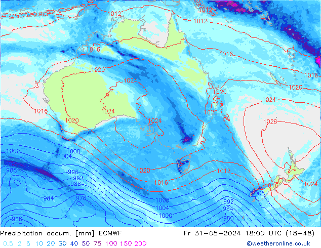 Precipitation accum. ECMWF Fr 31.05.2024 18 UTC