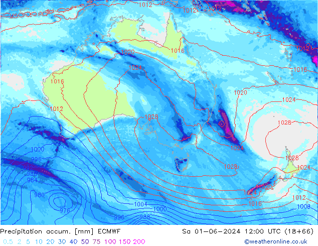 Precipitation accum. ECMWF So 01.06.2024 12 UTC