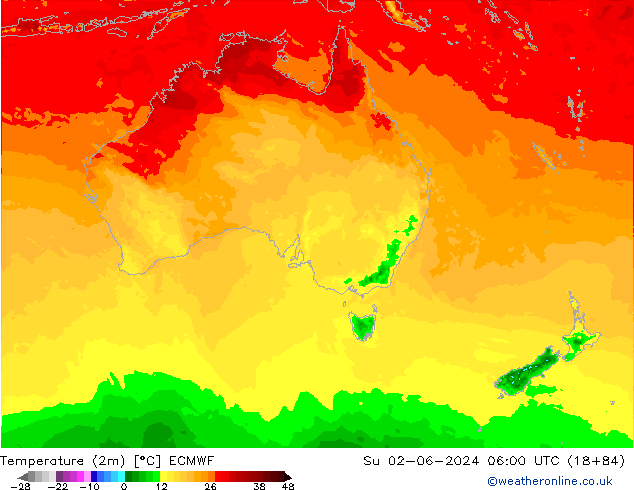 Temperatura (2m) ECMWF Dom 02.06.2024 06 UTC