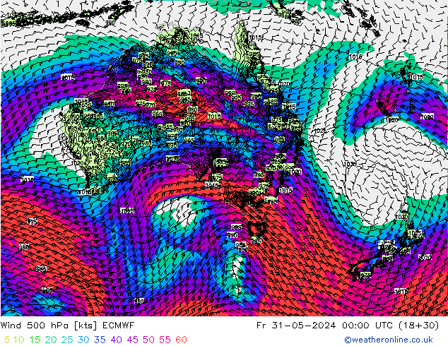 Wind 500 hPa ECMWF Fr 31.05.2024 00 UTC