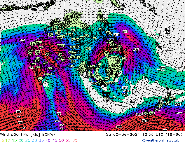 Wind 500 hPa ECMWF Su 02.06.2024 12 UTC