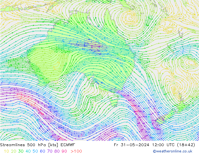 Linea di flusso 500 hPa ECMWF ven 31.05.2024 12 UTC