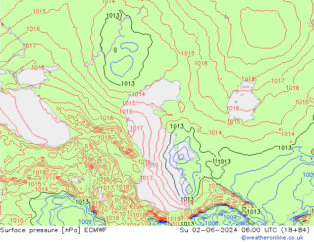 Presión superficial ECMWF dom 02.06.2024 06 UTC