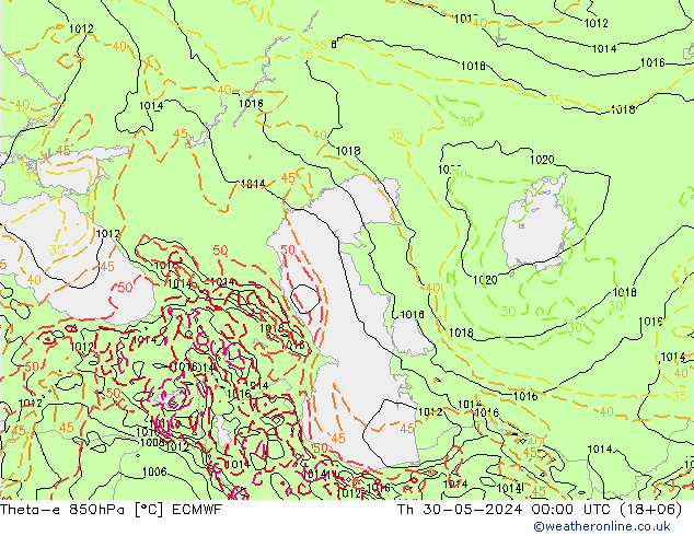 Theta-e 850гПа ECMWF чт 30.05.2024 00 UTC