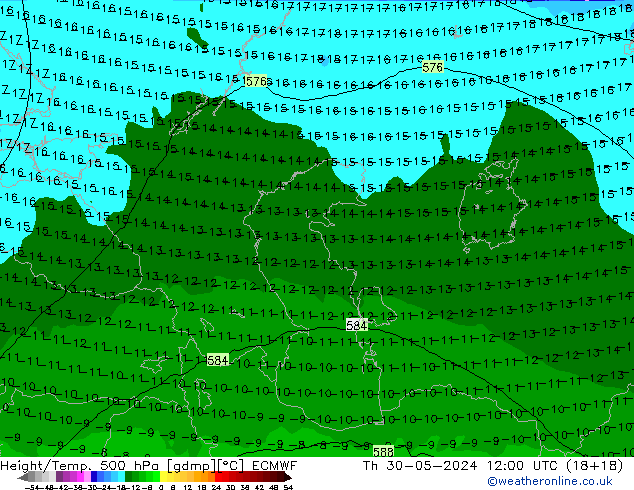 Z500/Rain (+SLP)/Z850 ECMWF Th 30.05.2024 12 UTC