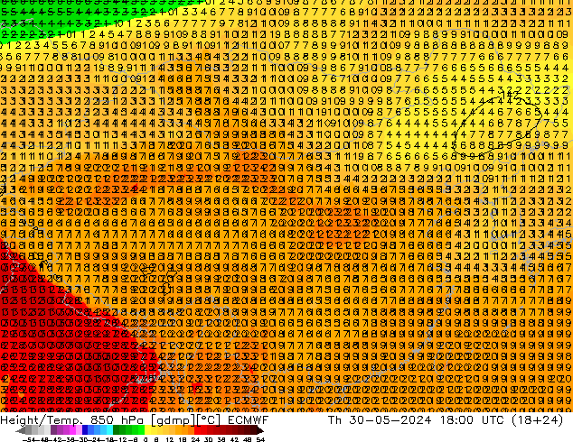 Z500/Rain (+SLP)/Z850 ECMWF 星期四 30.05.2024 18 UTC