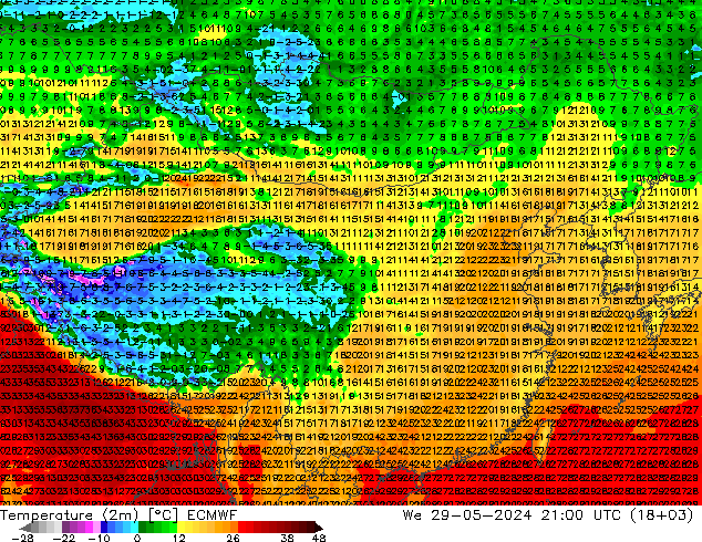 température (2m) ECMWF mer 29.05.2024 21 UTC