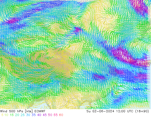 Vent 500 hPa ECMWF dim 02.06.2024 12 UTC