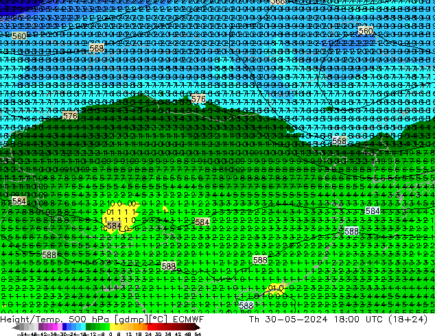 Z500/Rain (+SLP)/Z850 ECMWF 星期四 30.05.2024 18 UTC