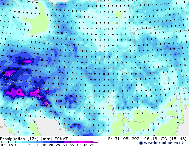 Précipitation (12h) ECMWF ven 31.05.2024 18 UTC