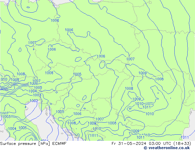 Luchtdruk (Grond) ECMWF vr 31.05.2024 03 UTC