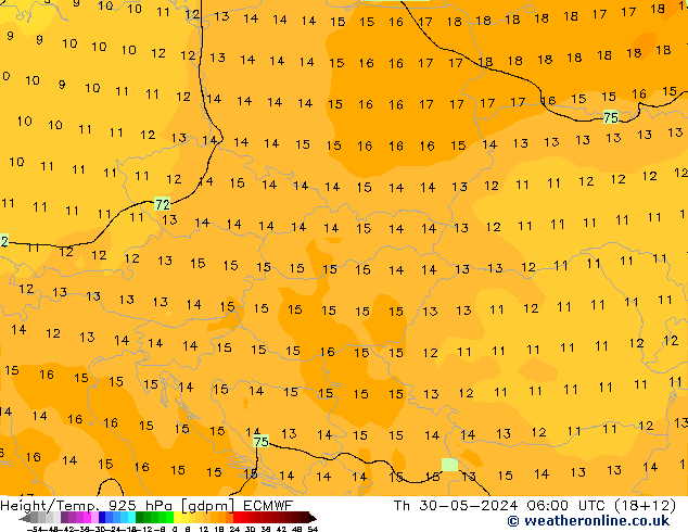 Height/Temp. 925 hPa ECMWF Čt 30.05.2024 06 UTC