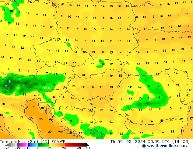 Temperature (2m) ECMWF Čt 30.05.2024 00 UTC