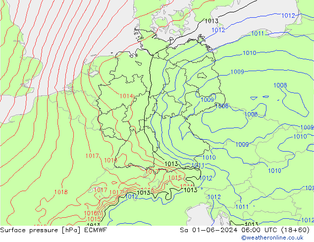 Surface pressure ECMWF Sa 01.06.2024 06 UTC