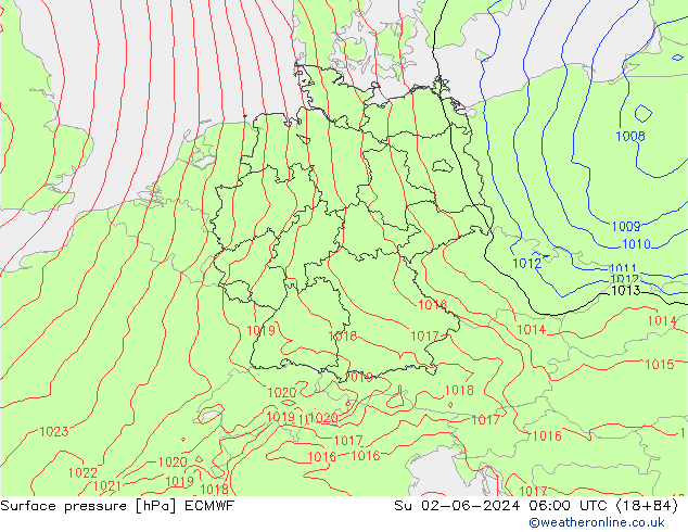 Bodendruck ECMWF So 02.06.2024 06 UTC