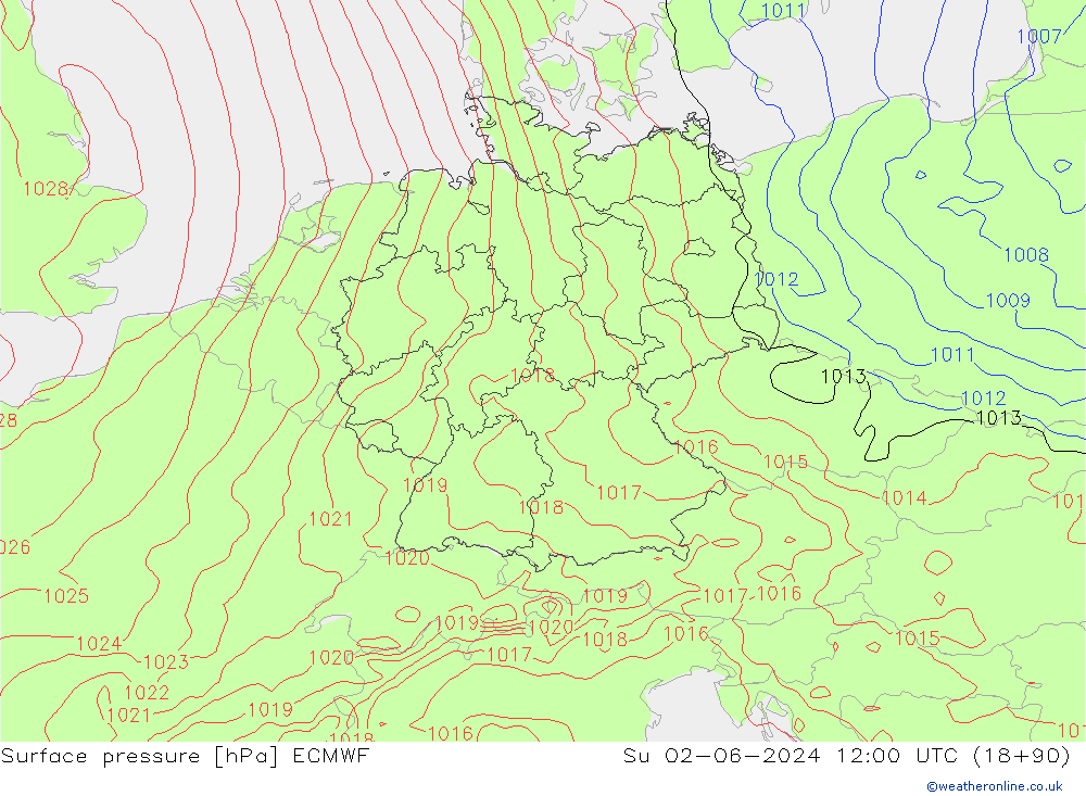 Surface pressure ECMWF Su 02.06.2024 12 UTC
