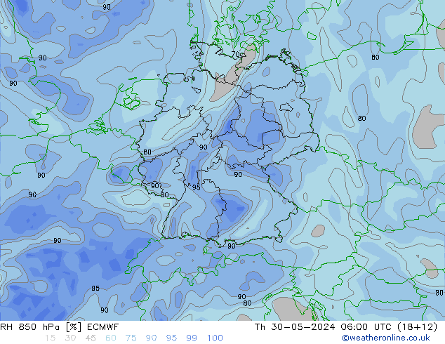 RH 850 hPa ECMWF  30.05.2024 06 UTC